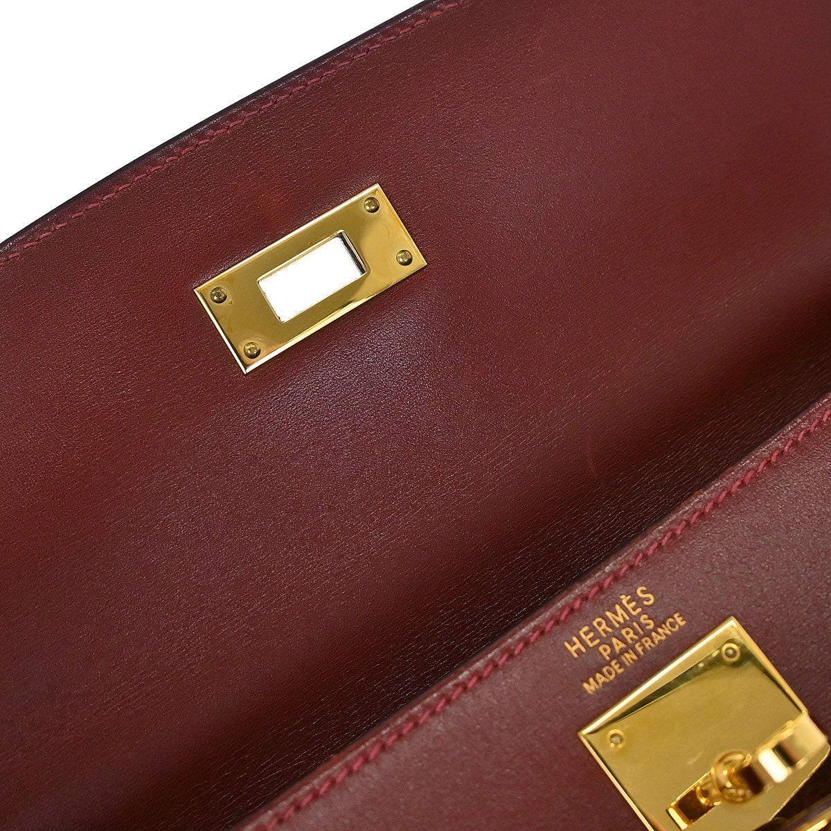Hermes Rouge H Box Calf Kelly 32 Sellier 2way Shoulder Handbag - Image 16