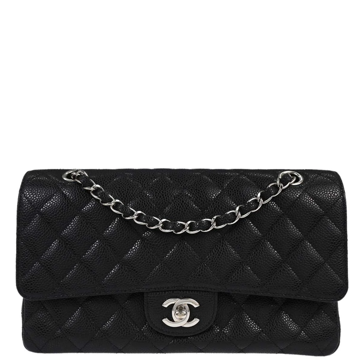 Chanel 2010-2011 Black Caviar Medium Classic Double Flap Shoulder Bag