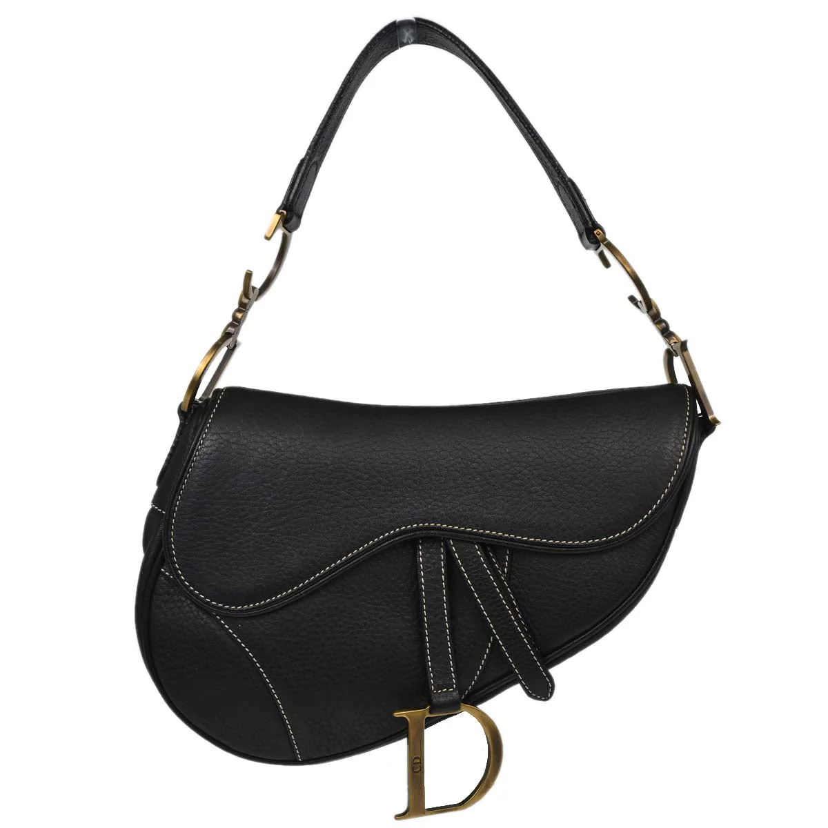 Christian Dior Black Leather Saddle Handbag