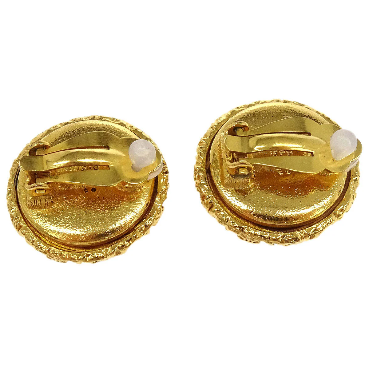 Chanel Button Clip-On Earrings Gold Black 93P - Image 2