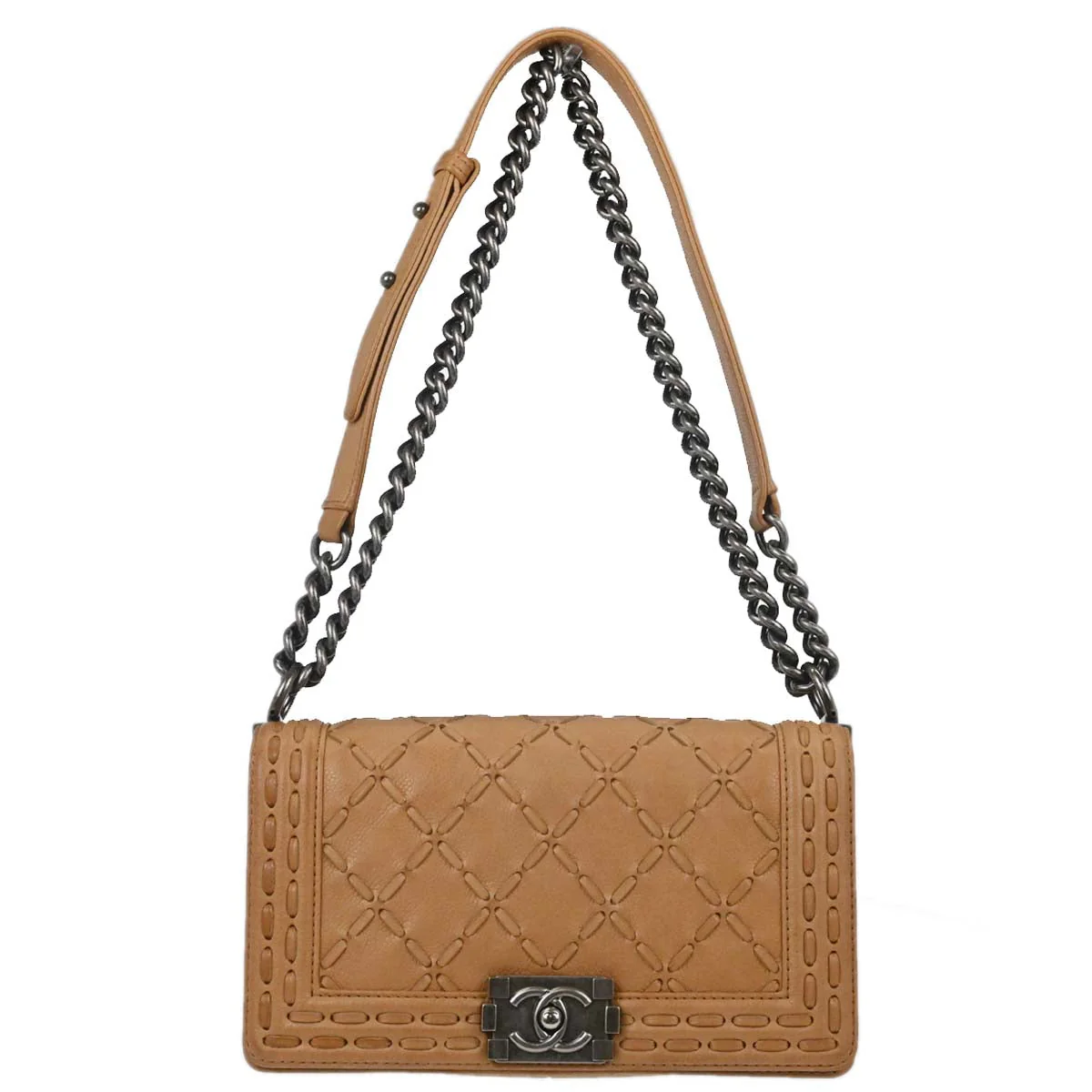 Boy Chanel 2014 Beige Caviar Medium Chain Shoulder Bag
