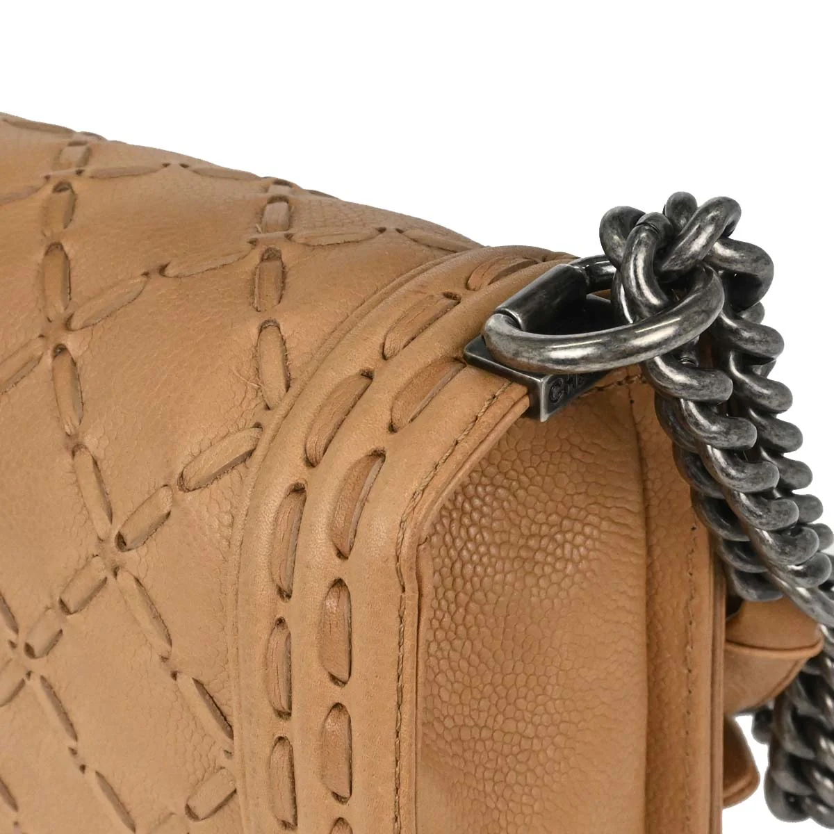 Boy Chanel 2014 Beige Caviar Medium Chain Shoulder Bag - Image 7