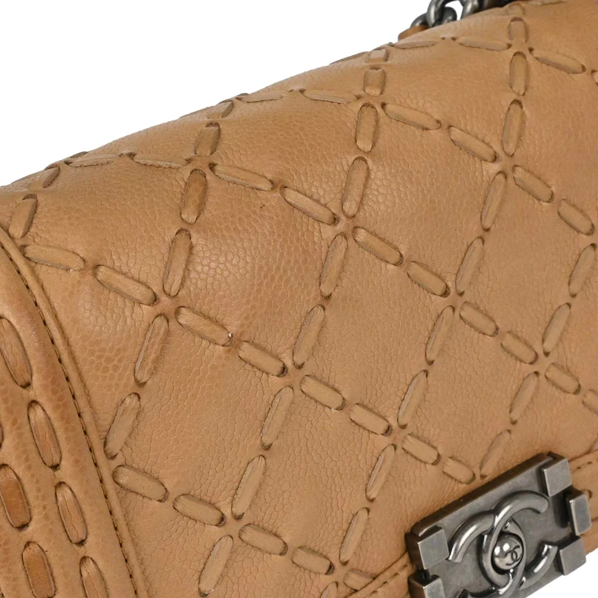 Boy Chanel 2014 Beige Caviar Medium Chain Shoulder Bag - Image 8