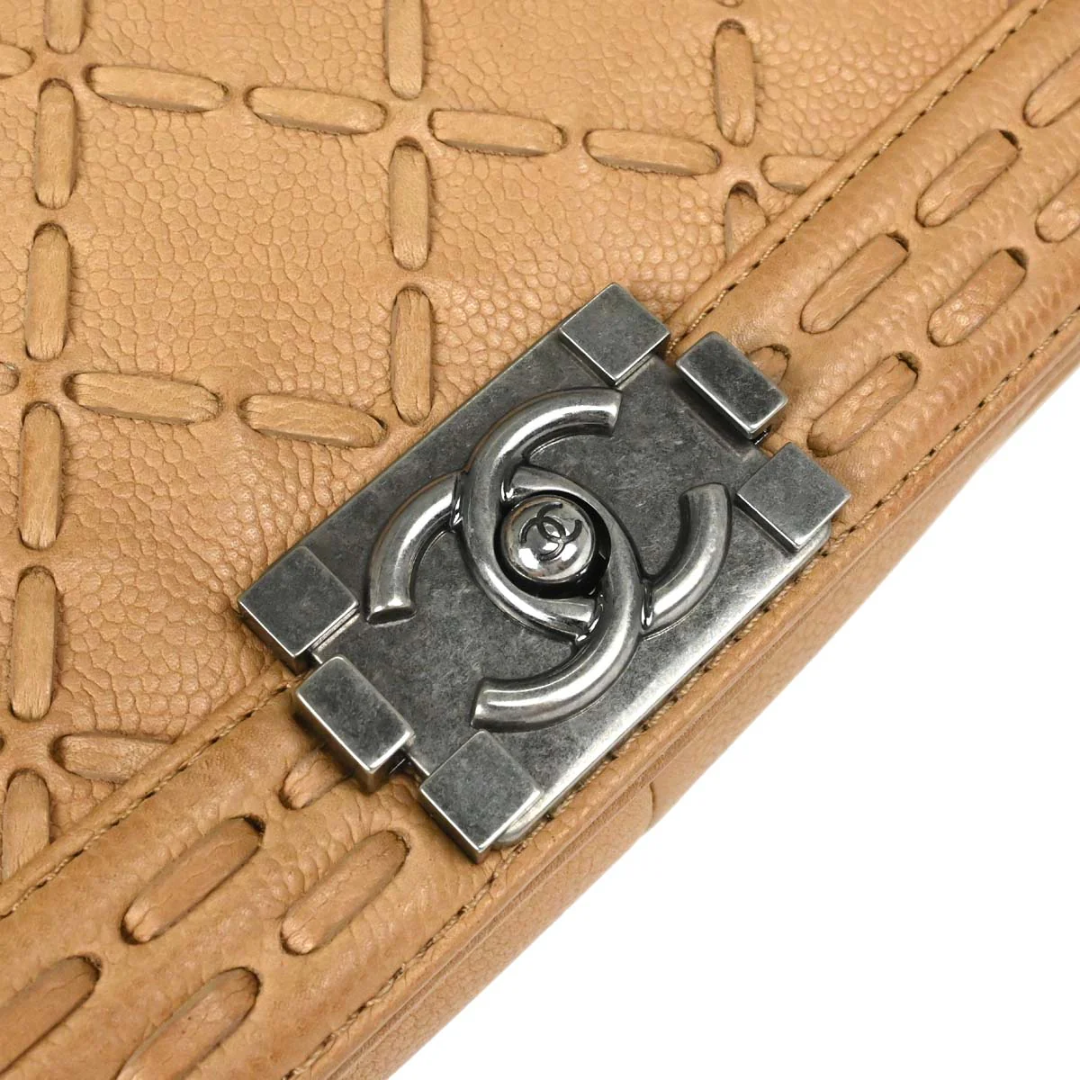 Boy Chanel 2014 Beige Caviar Medium Chain Shoulder Bag - Image 9