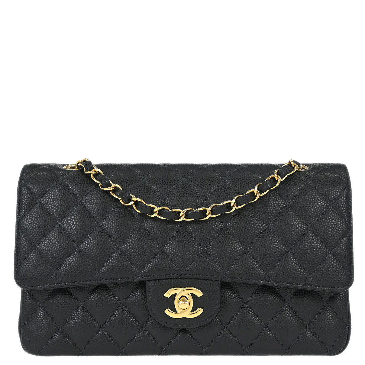 Chanel Black Caviar Skin Medium Classic Double Flap Shoulder Bag