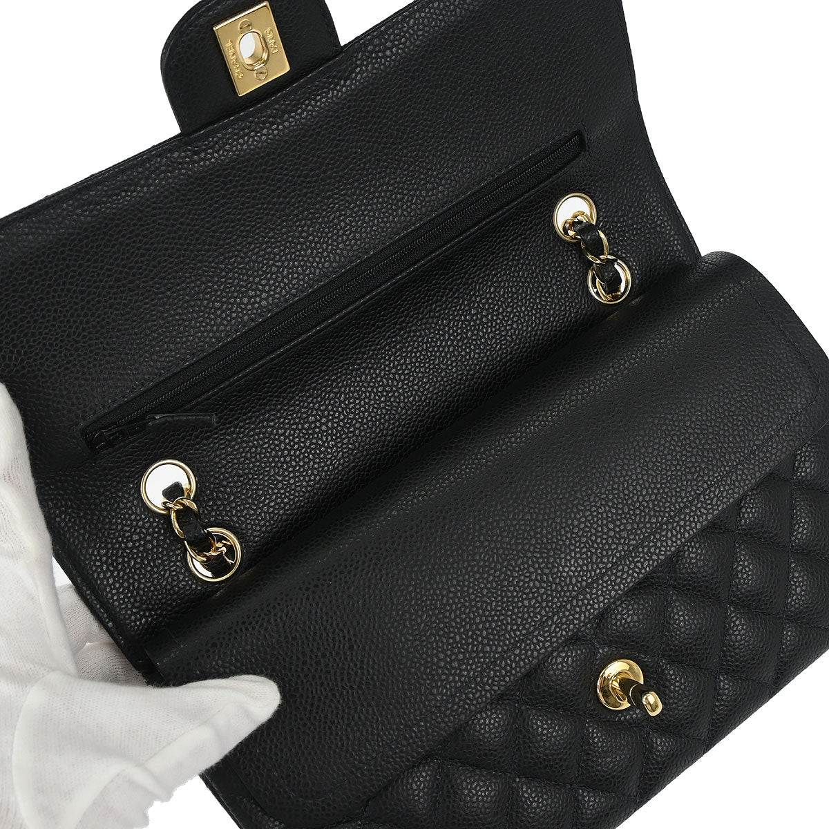 Chanel Black Caviar Skin Medium Classic Double Flap Shoulder Bag - Image 12