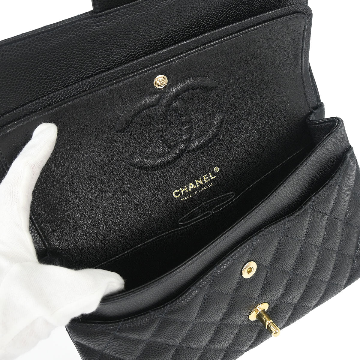 Chanel Black Caviar Skin Medium Classic Double Flap Shoulder Bag - Image 15