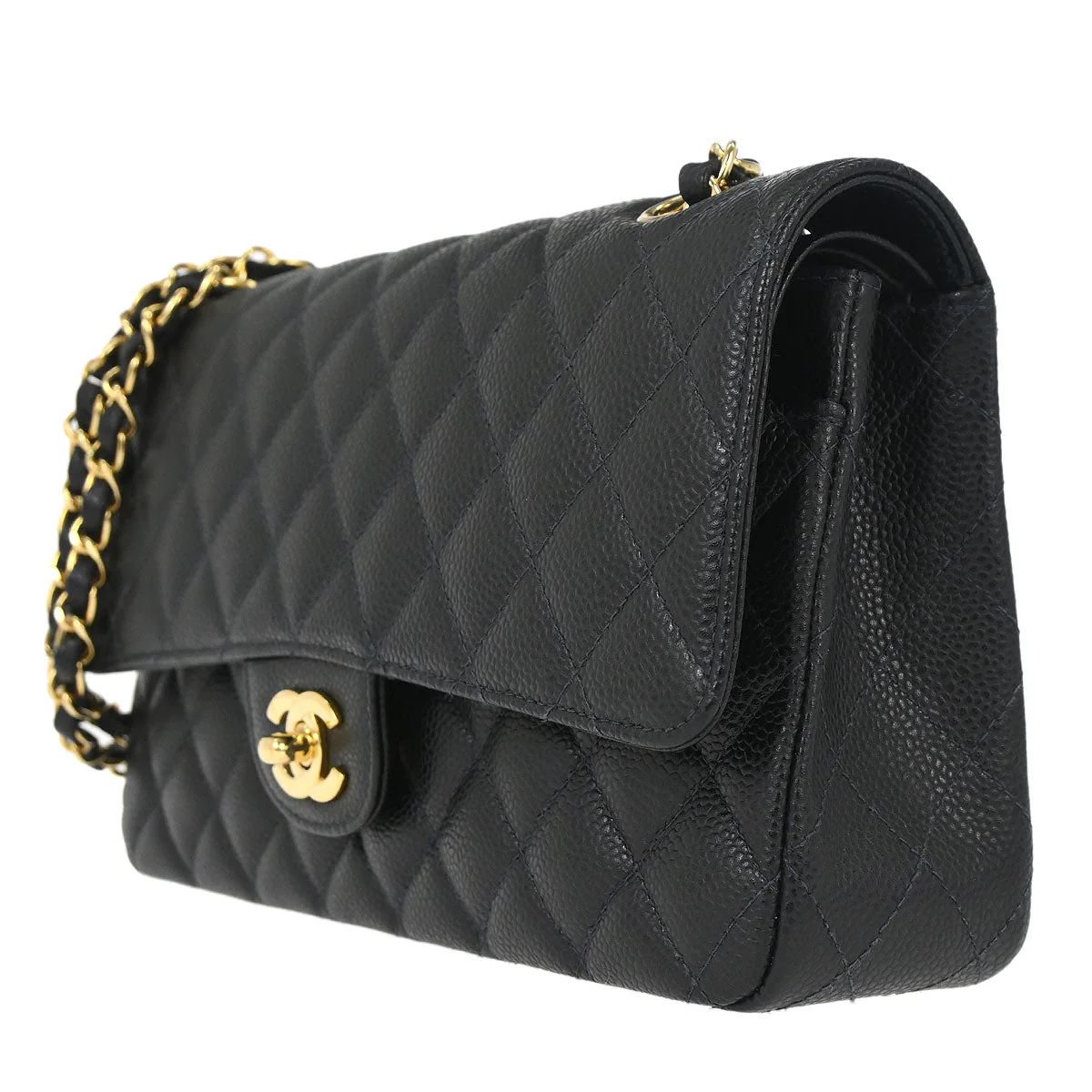 Chanel Black Caviar Skin Medium Classic Double Flap Shoulder Bag - Image 3