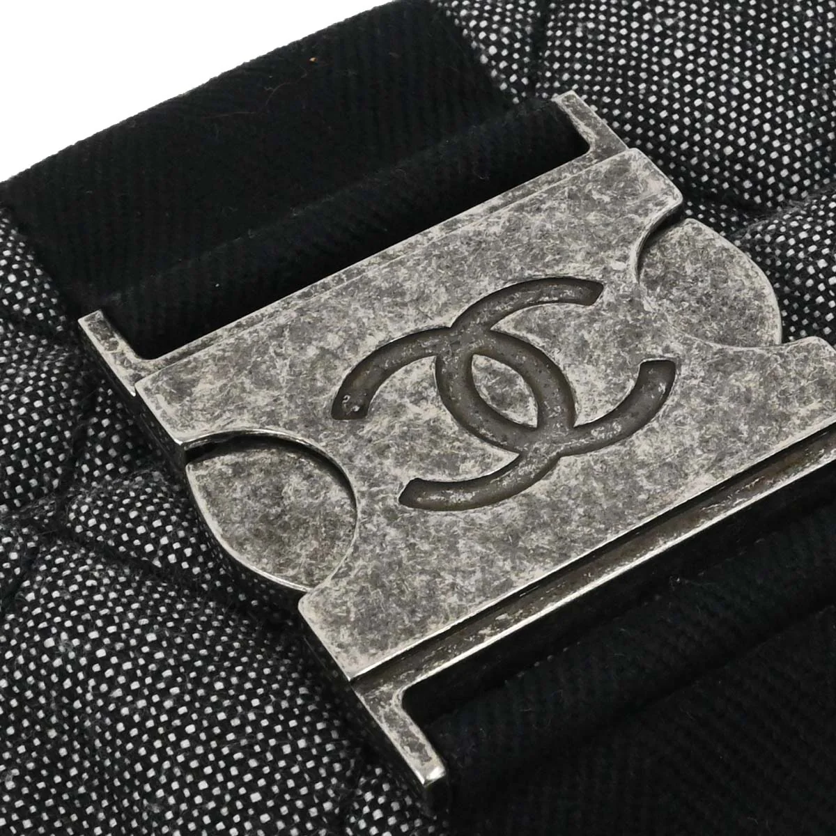 Chanel Black Quilted Denim Medium Airlines Buckle 2way Shoulder Handbag - Image 12