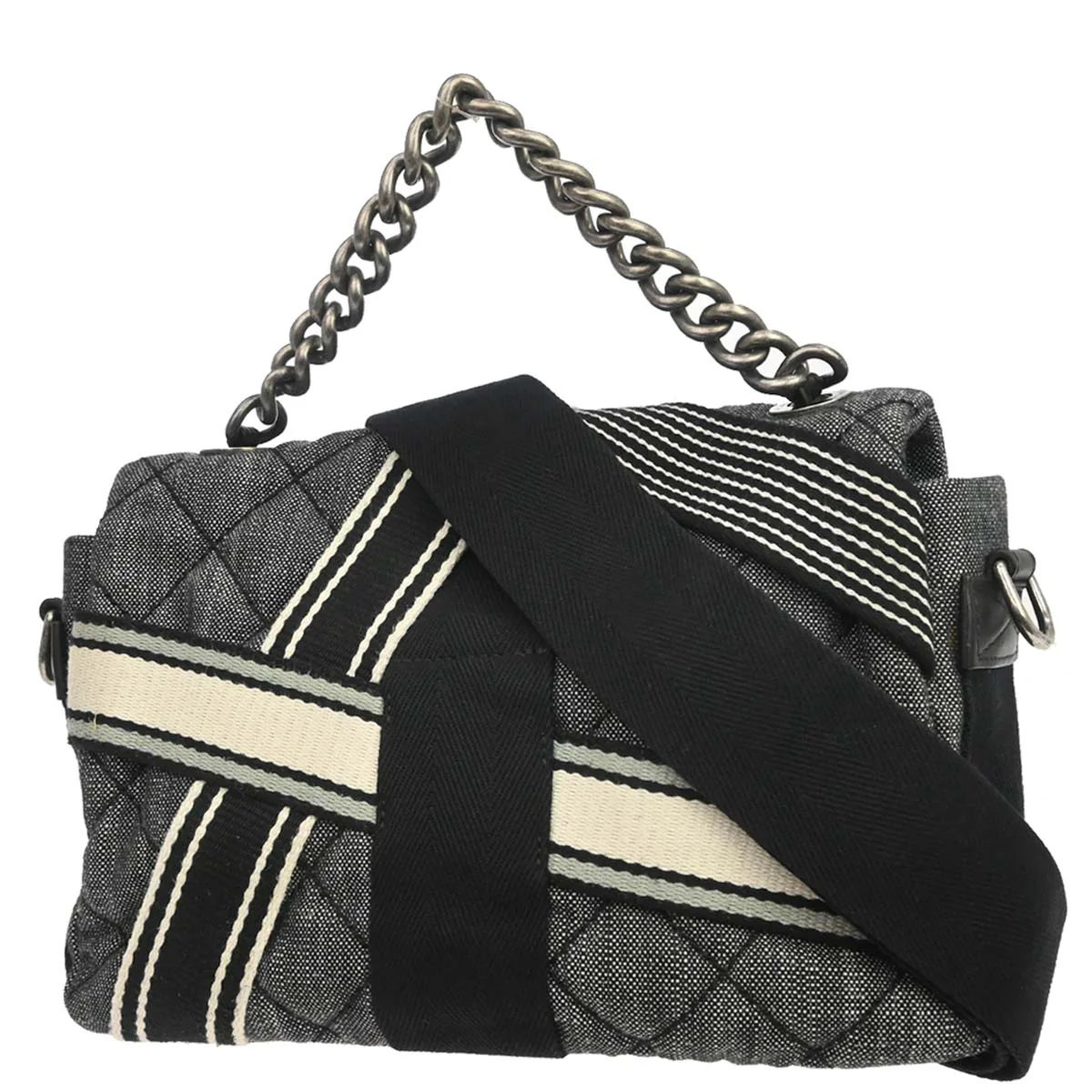Chanel Black Quilted Denim Medium Airlines Buckle 2way Shoulder Handbag - Image 2