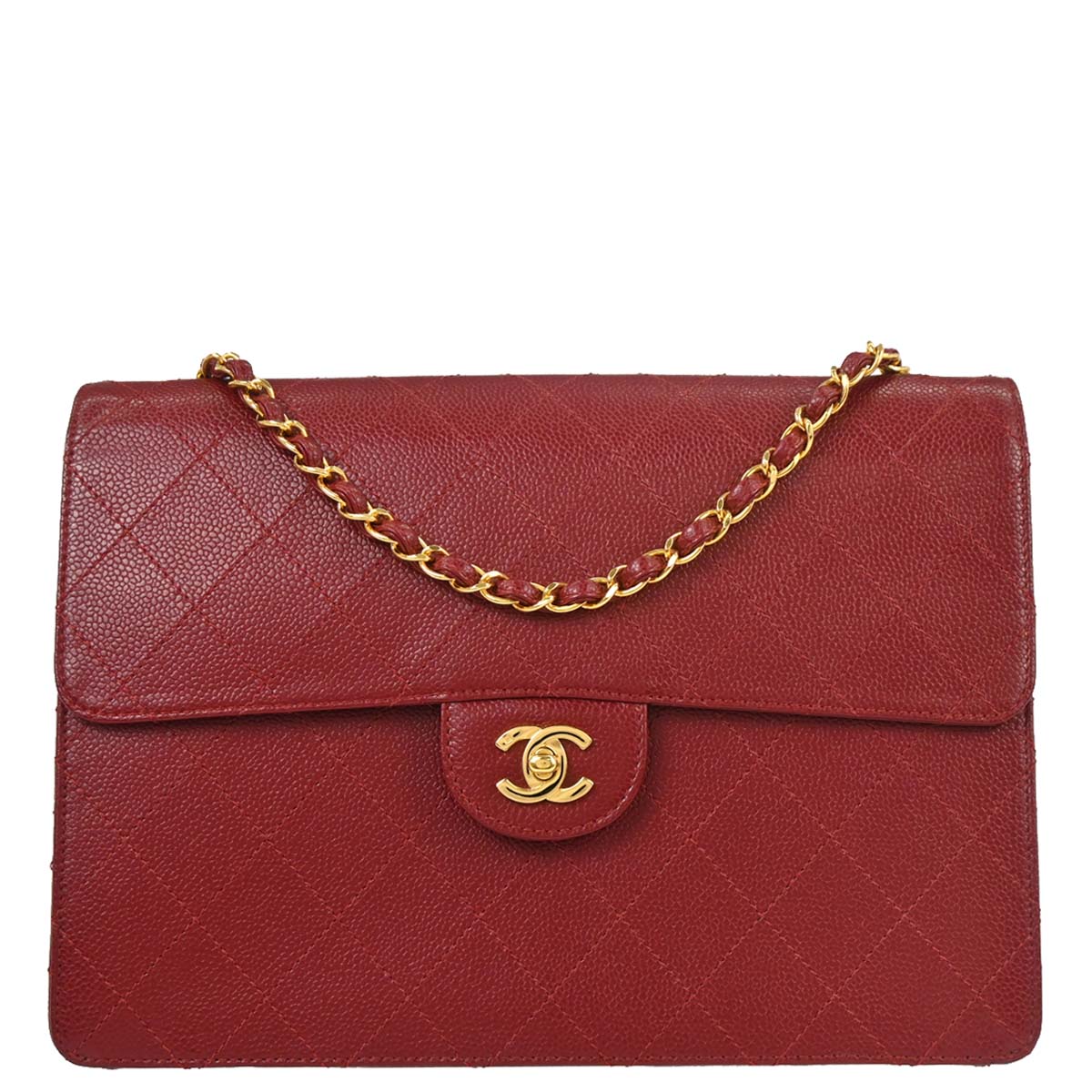 Chanel Red Caviar Skin Jumbo Classic Flap Shoulder Bag