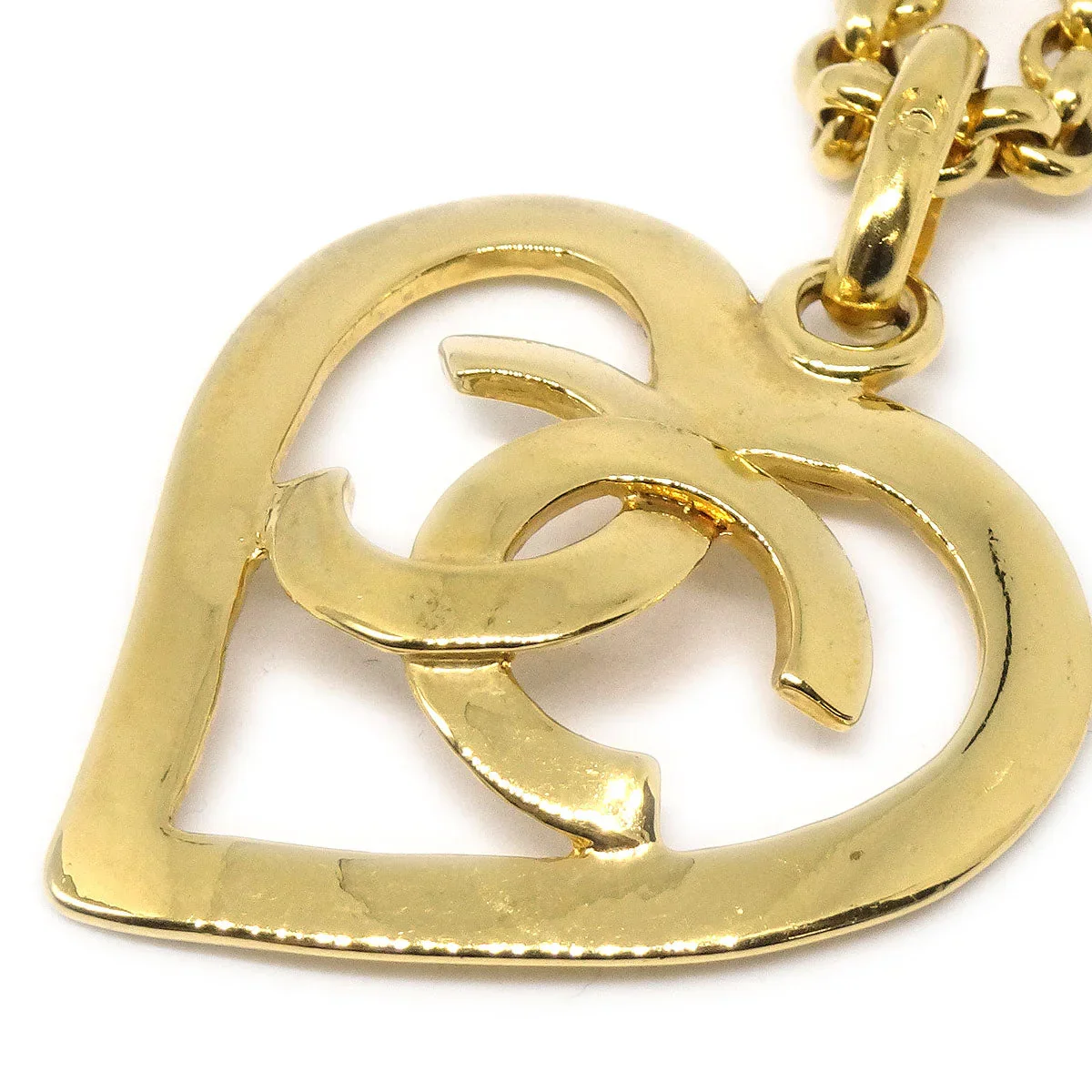 Chanel 1995 Gold CC Heart Cutout Pendant Necklace - Image 2