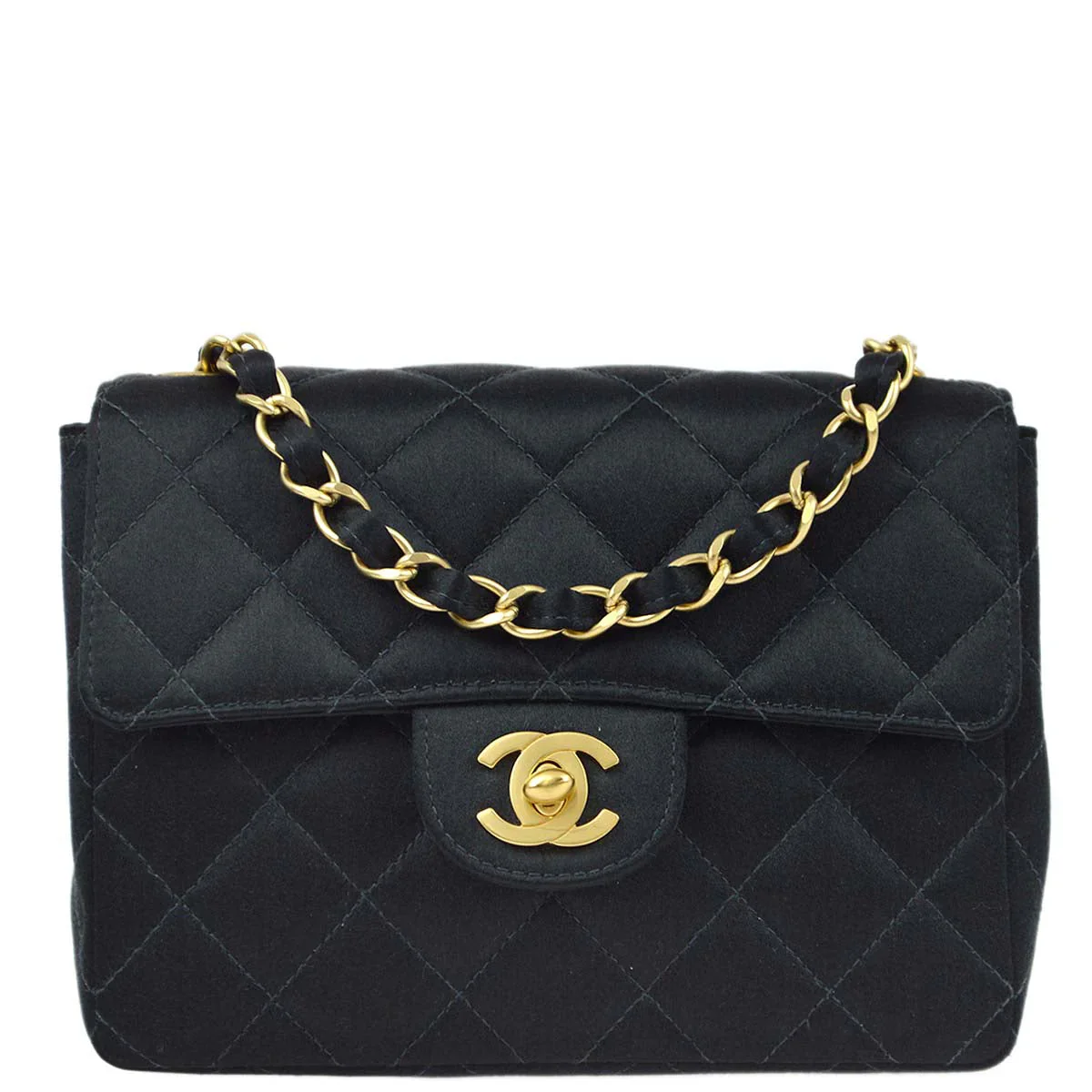 Chanel 2000-2001 Black Satin Mini Classic Square Flap Shoulder Bag 17
