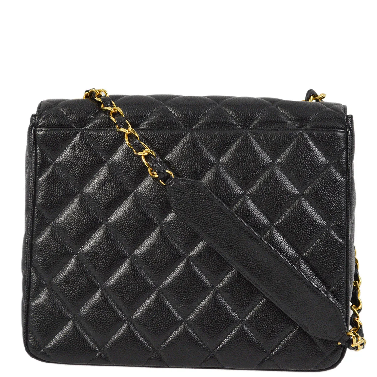 Chanel 1991-1994 Black Caviar Straight Flap Shoulder Bag - Image 2