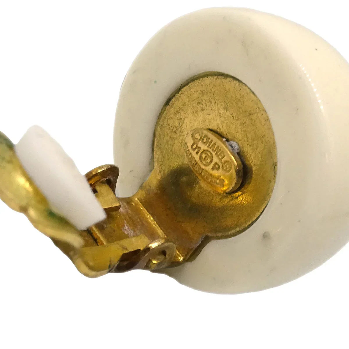 Chanel Button Earrings Clip-On White 01P - Image 4