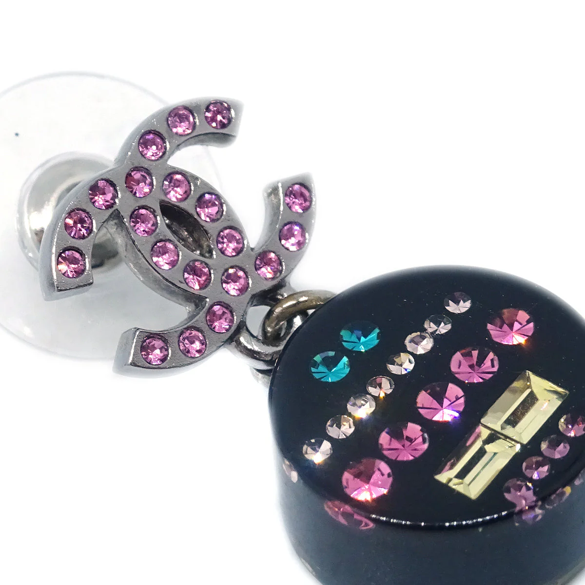Chanel 2011 Dangle Earrings Rhinestones Black 11P - Image 3