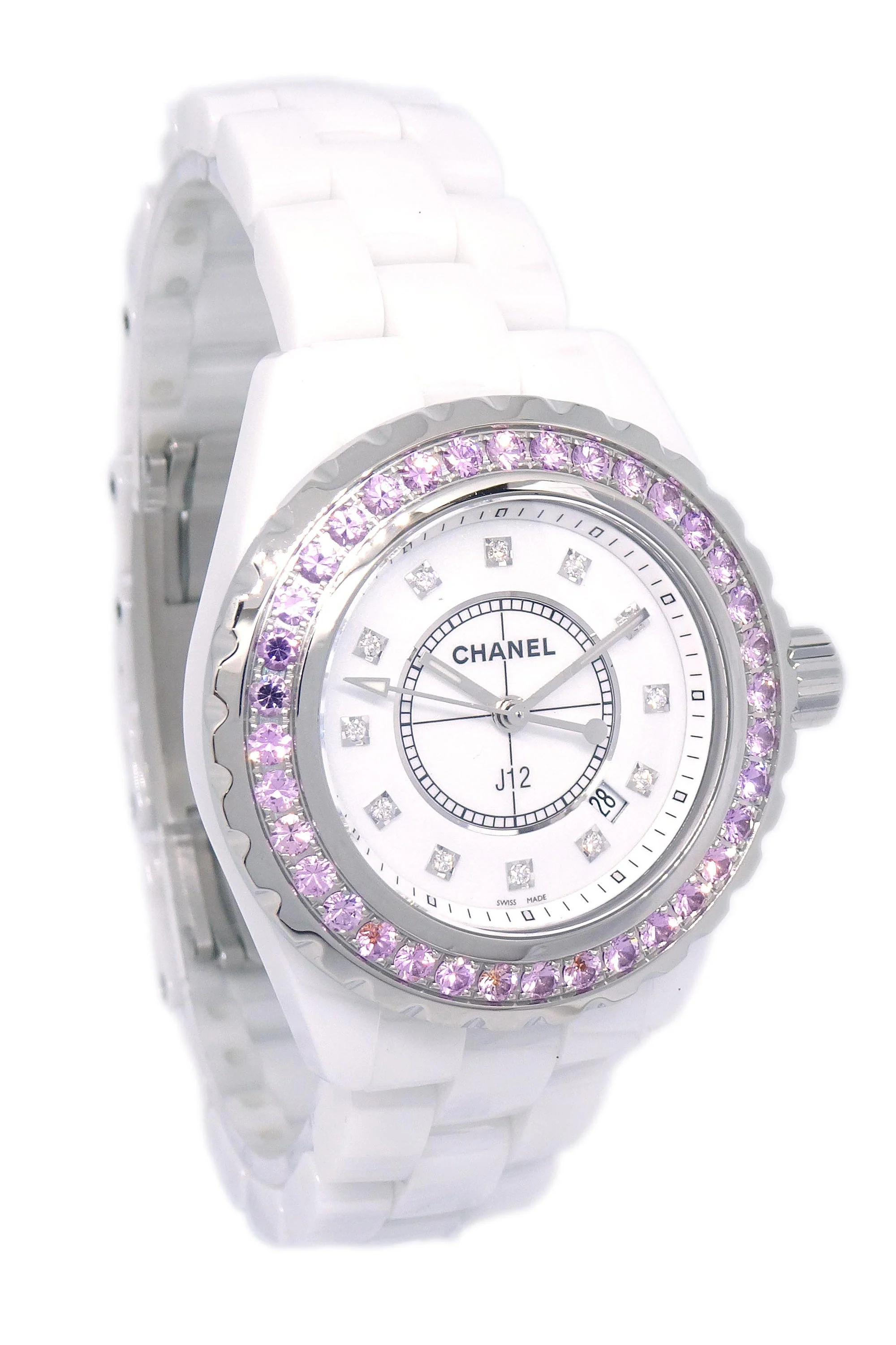 Chanel Ref.H2010 J12 33mm Quartz Watch Ceramic SS Diamond Pink Sapphire - Image 2