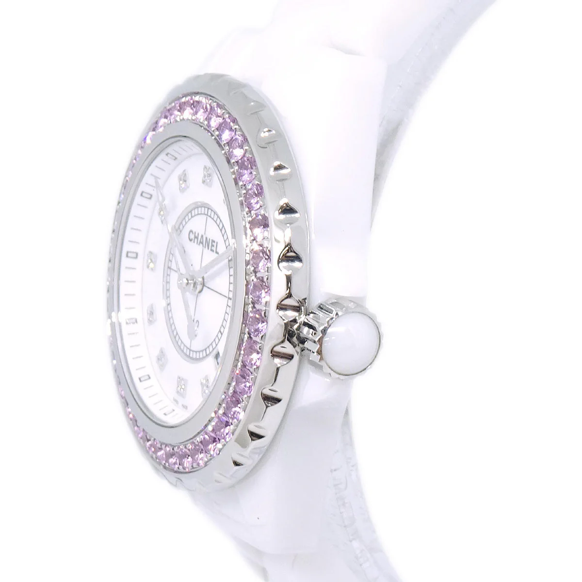 Chanel Ref.H2010 J12 33mm Quartz Watch Ceramic SS Diamond Pink Sapphire - Image 4