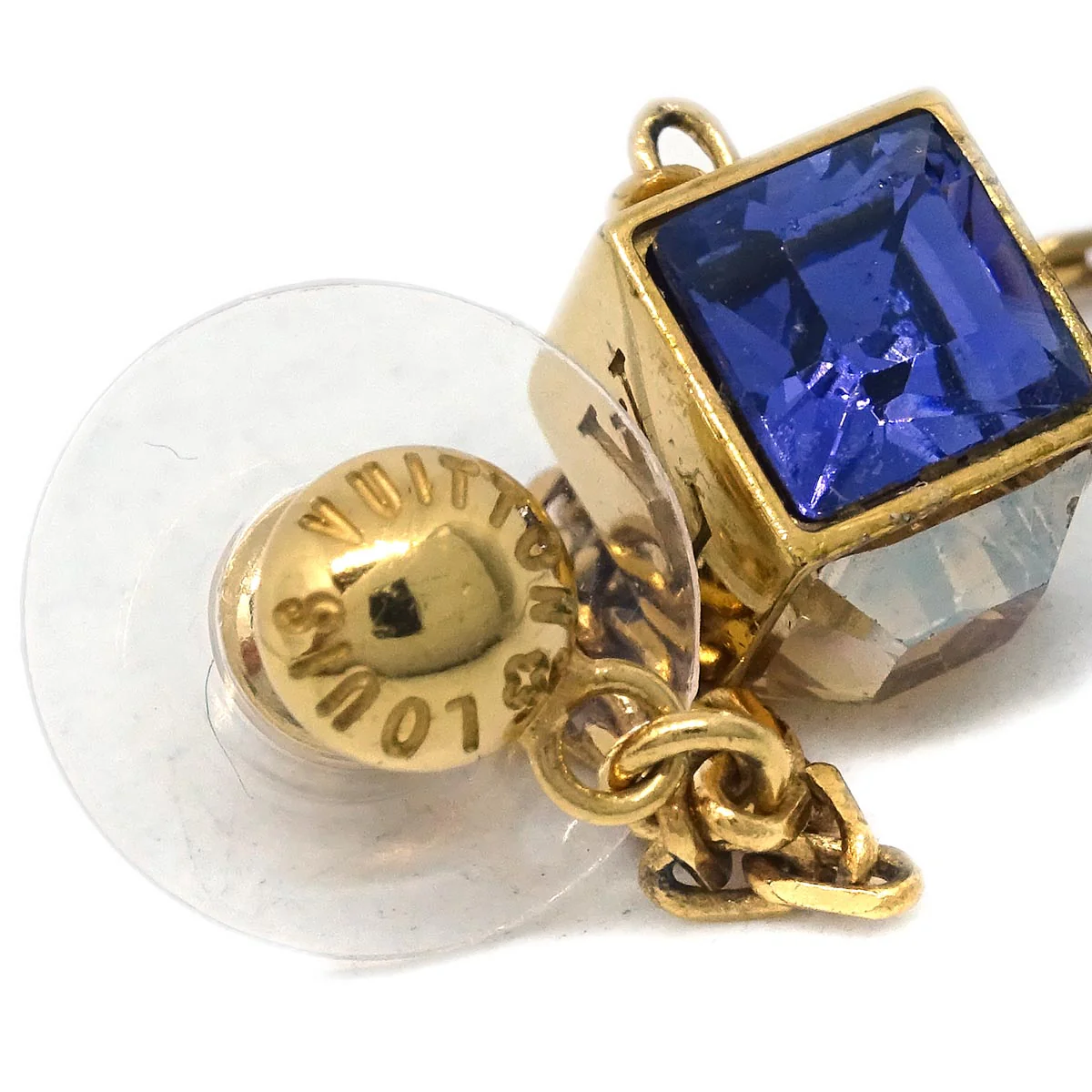 Louis Vuitton Gold Gamble Dangle Piercing Earrings Rhinestone M65179 - Image 4
