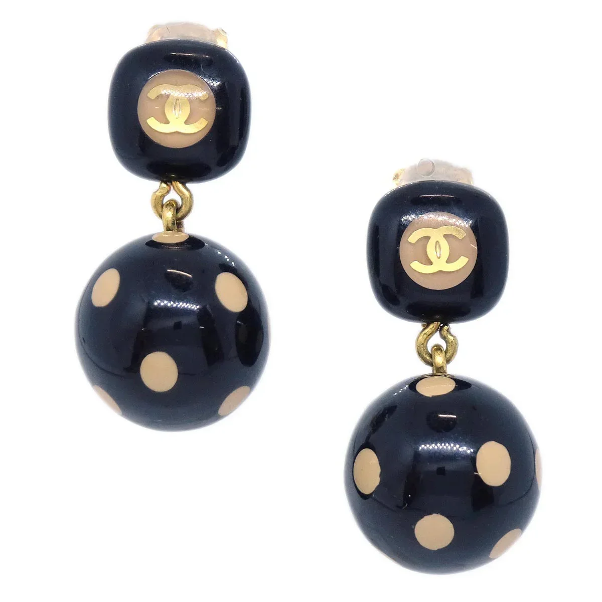 Chanel Dangle Earrings Clip-On Gold Black 00A