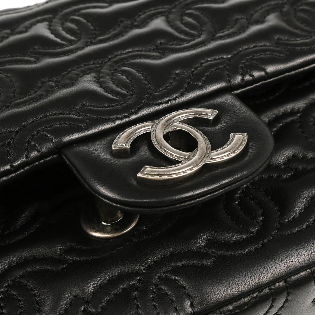 Chanel 2014 Black Lambskin CC Stitch Single Flap Shoulder Bag - Image 6
