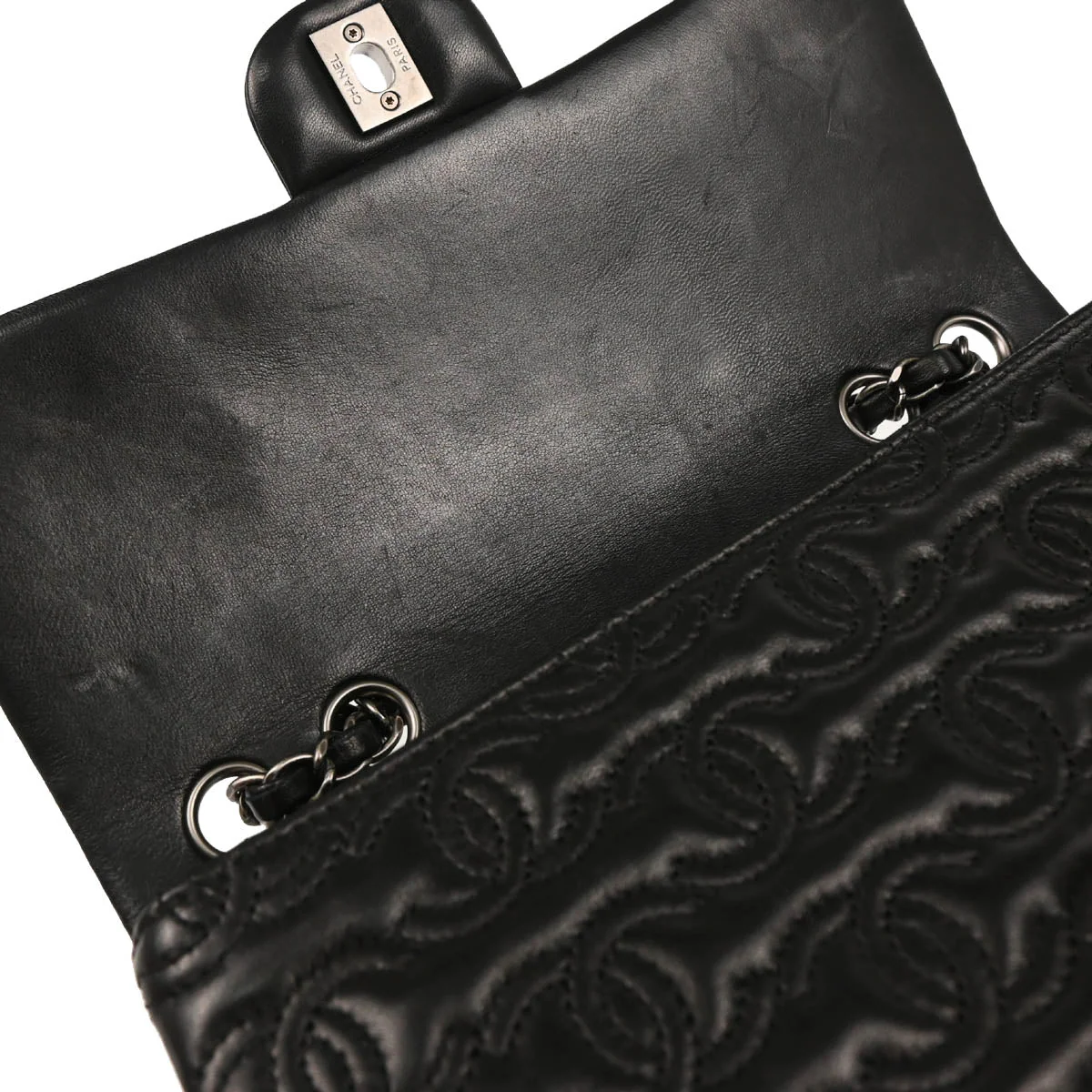 Chanel 2014 Black Lambskin CC Stitch Single Flap Shoulder Bag - Image 8