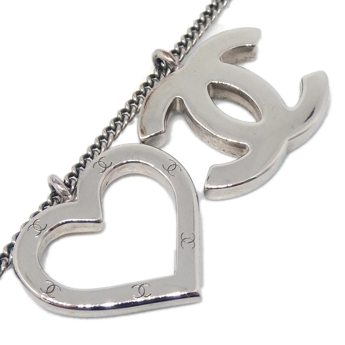 Chanel CC Heart Chain Necklace Silver 04P - Image 3