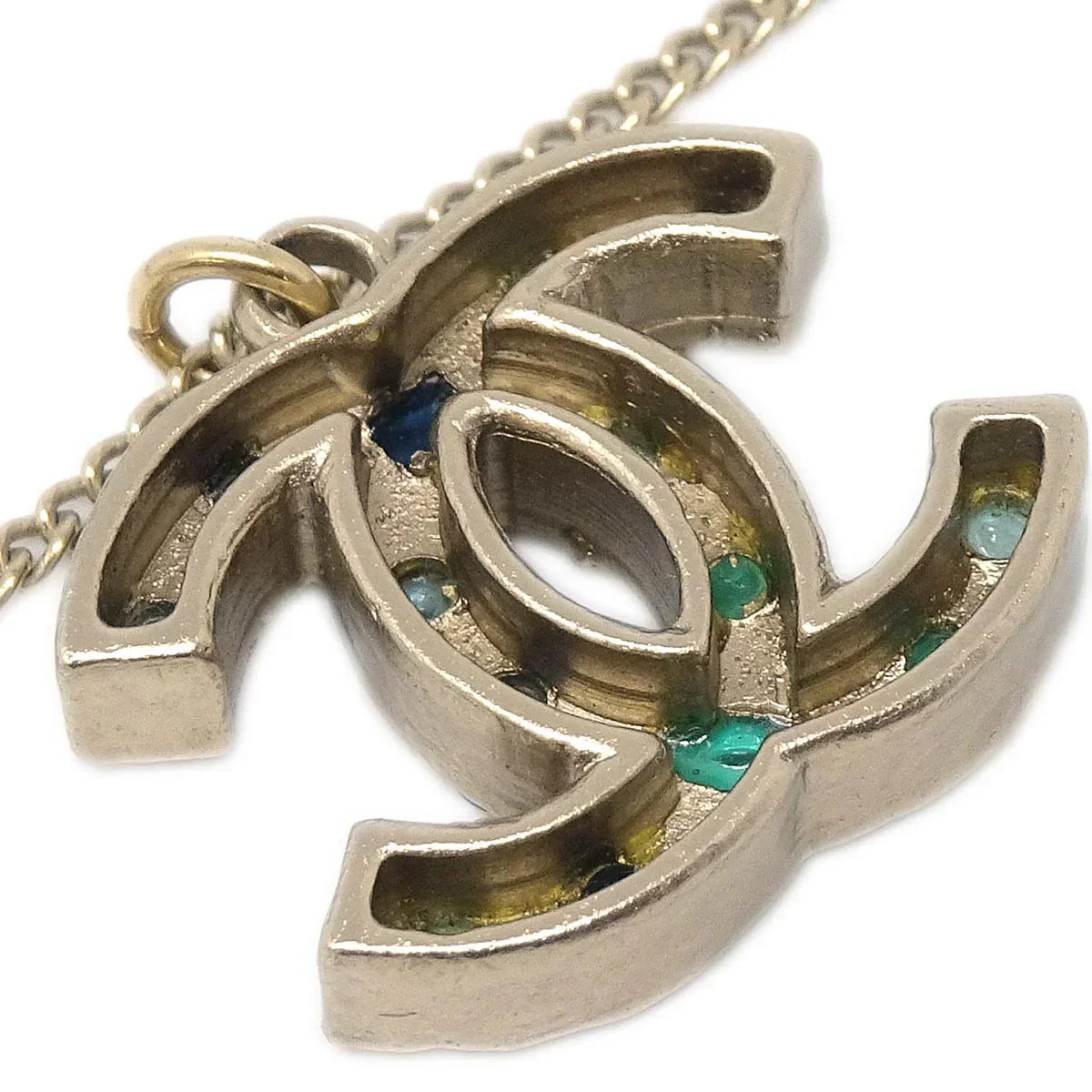 Chanel CC Chain Necklace Pendant Stone Gold 07A - Image 3