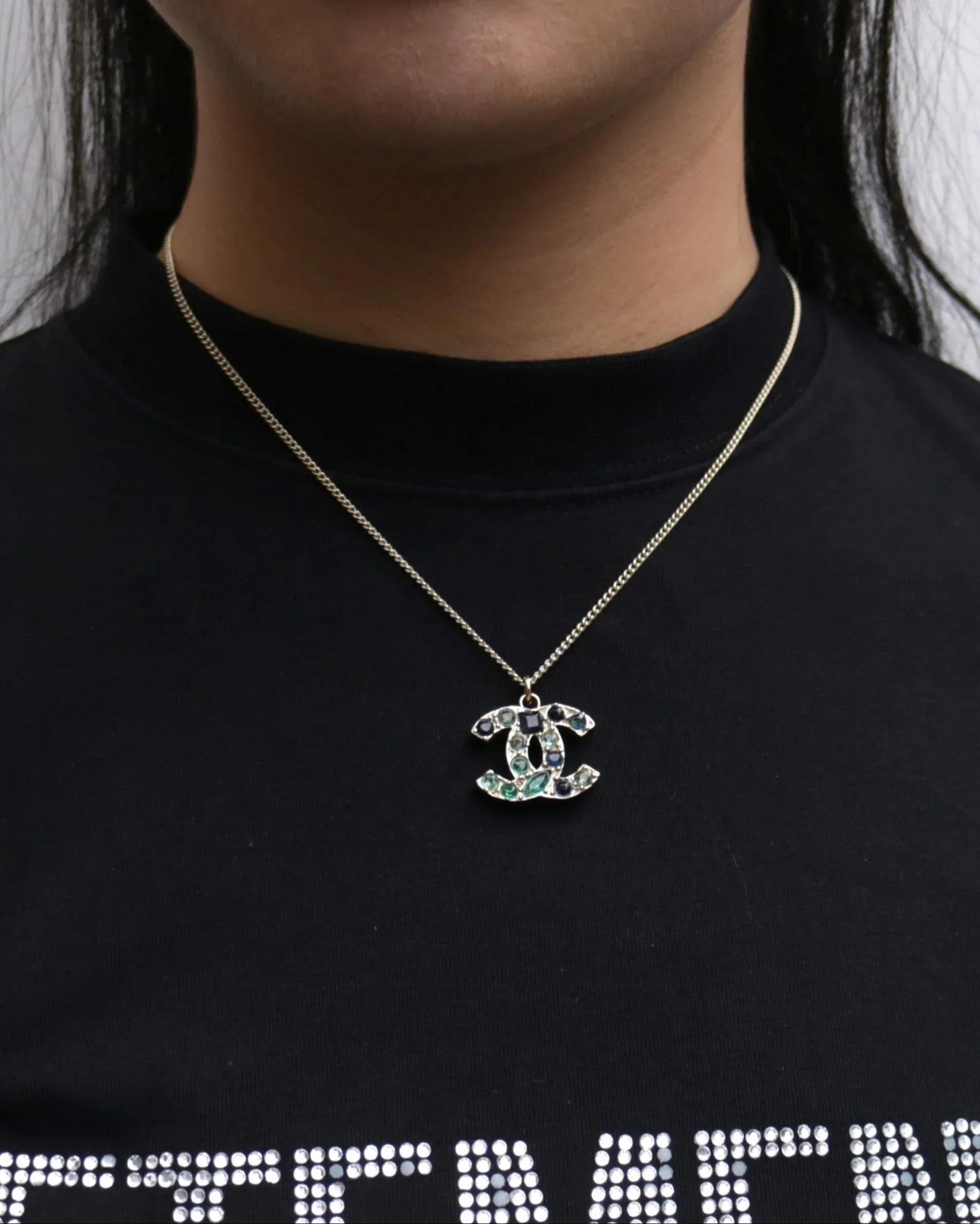 Chanel CC Chain Necklace Pendant Stone Gold 07A - Image 5