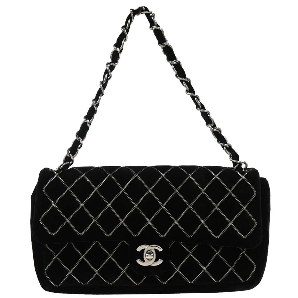Chanel Black Velvet East West Handbag