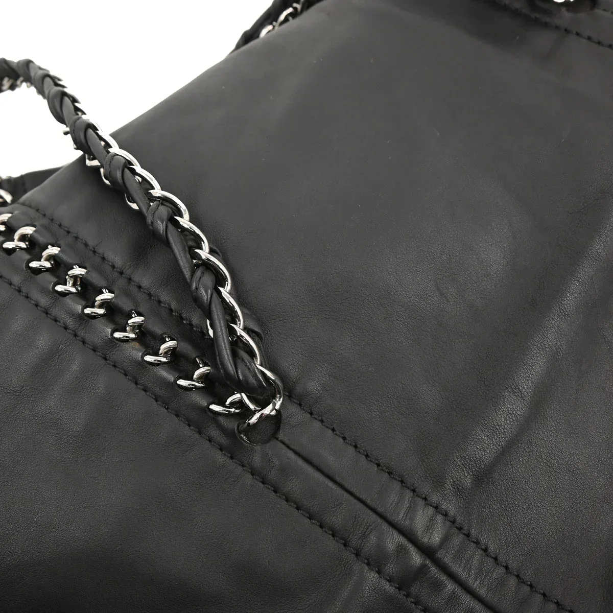 Chanel Black Calfskin Luxury Line Chain Tote Handbag - Image 7