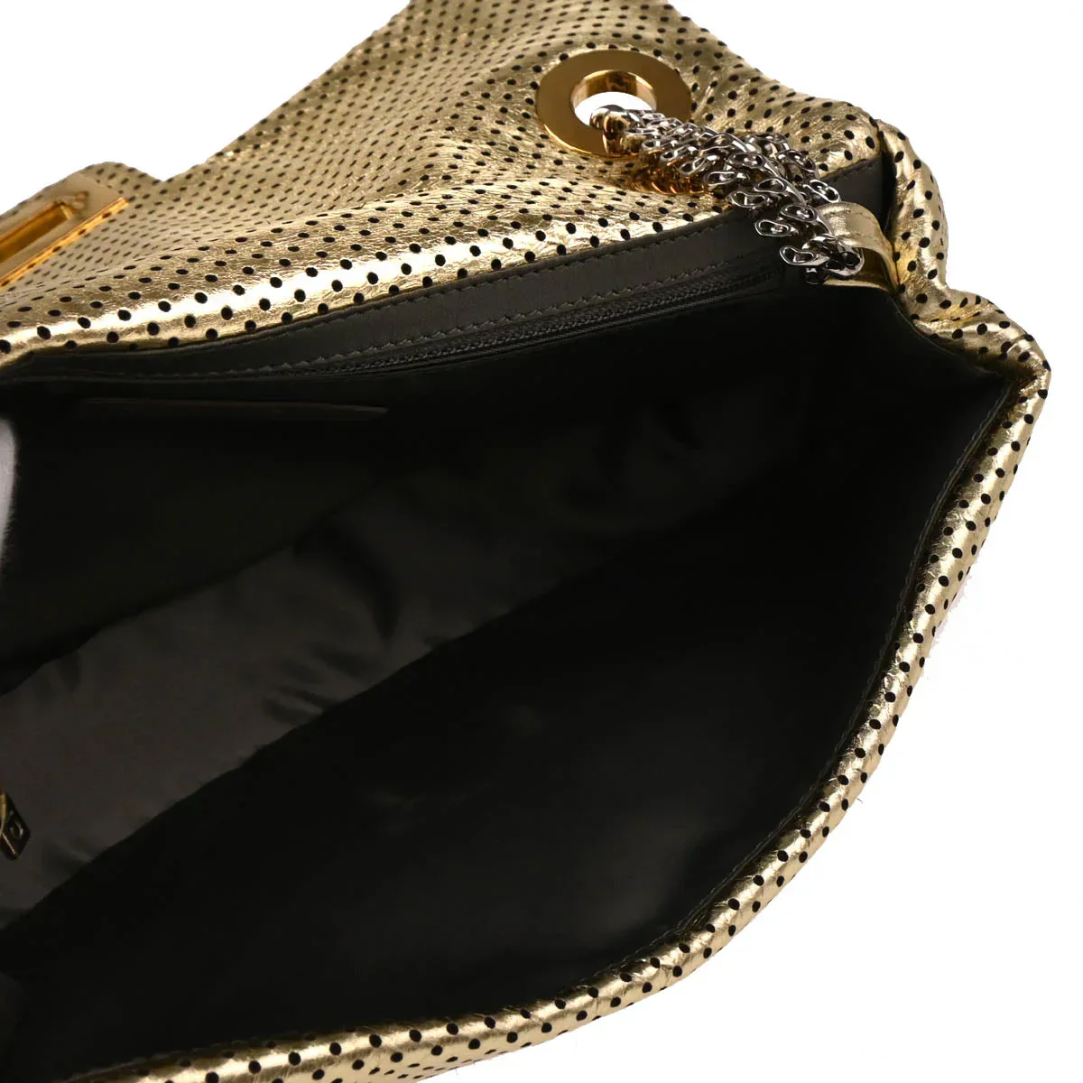 Chanel Gold Perforated Lambskin Mademoiselle Lock Shoulder Bag - Image 3