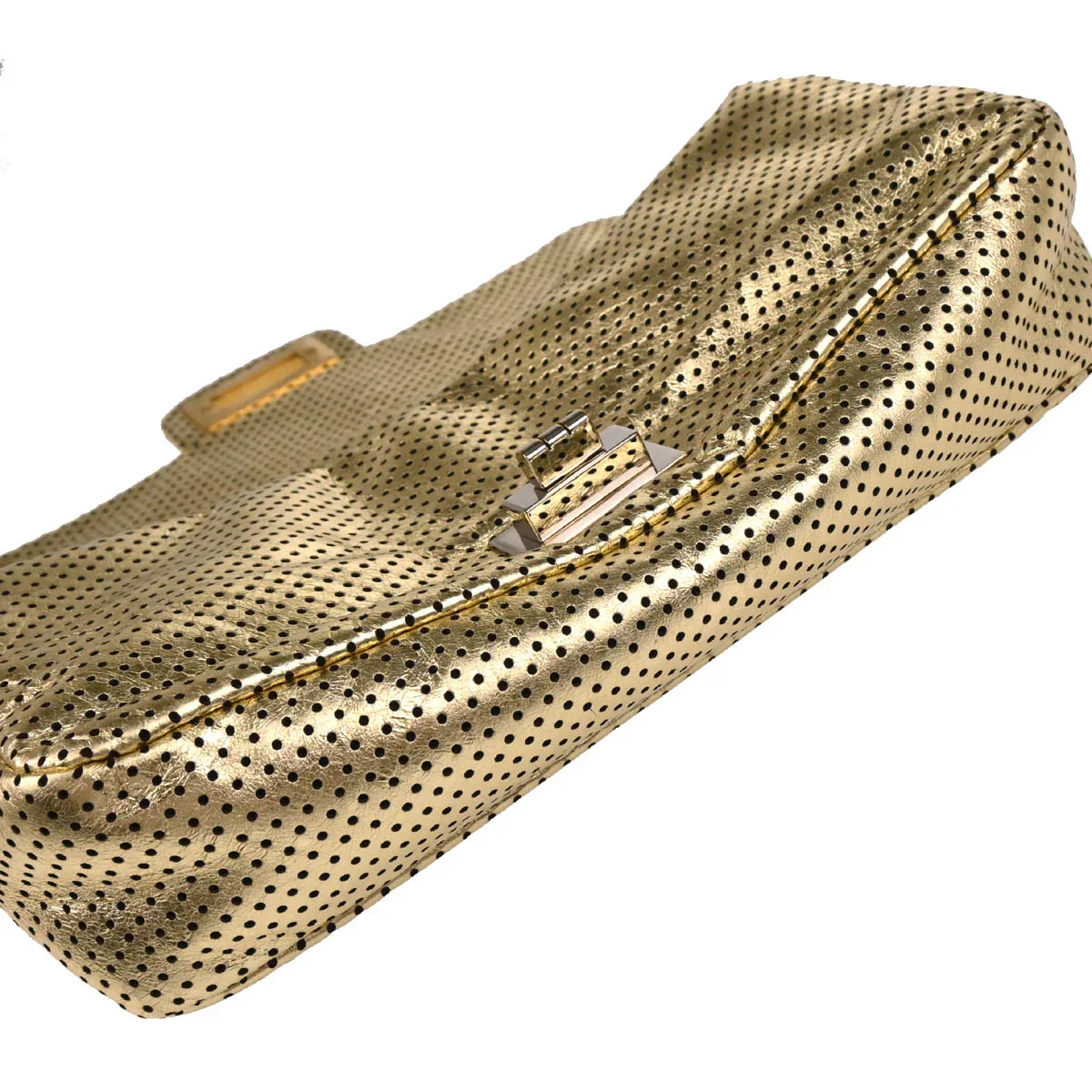 Chanel Gold Perforated Lambskin Mademoiselle Lock Shoulder Bag - Image 4