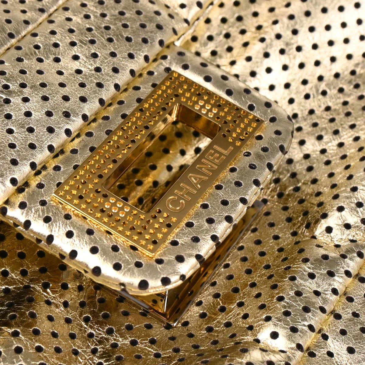 Chanel Gold Perforated Lambskin Mademoiselle Lock Shoulder Bag - Image 5