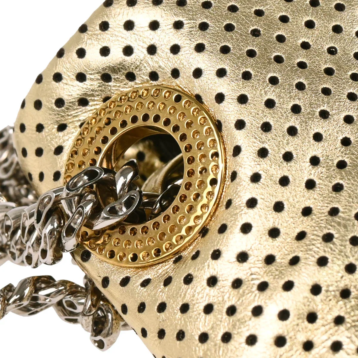 Chanel Gold Perforated Lambskin Mademoiselle Lock Shoulder Bag - Image 6