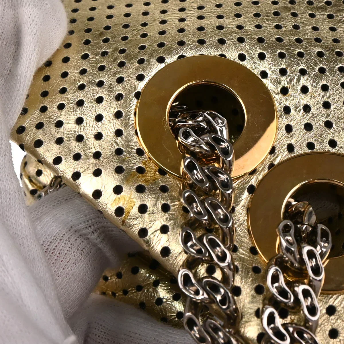 Chanel Gold Perforated Lambskin Mademoiselle Lock Shoulder Bag - Image 7