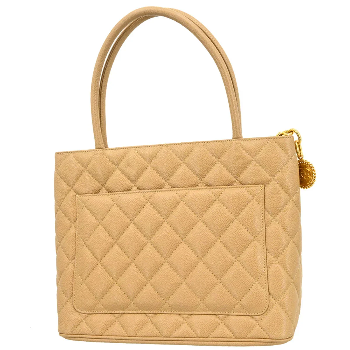 Chanel 2002-2003 Beige Caviar Medallion Tote Handbag - Image 2