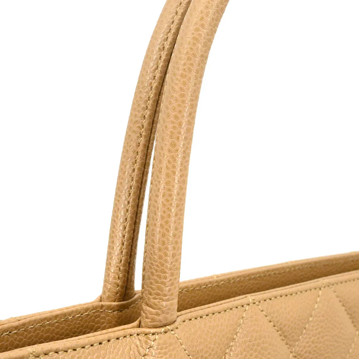 Chanel 2002-2003 Beige Caviar Medallion Tote Handbag - Image 6