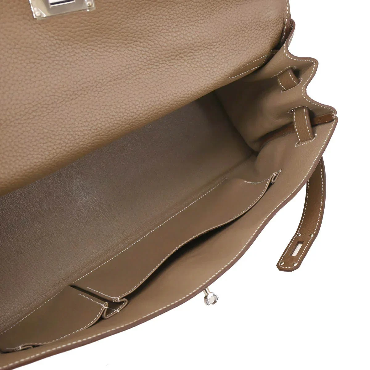 Hermes 2009 Etoupe Gray Taurillon Clemence Shoulder Kelly Handbag - Image 4
