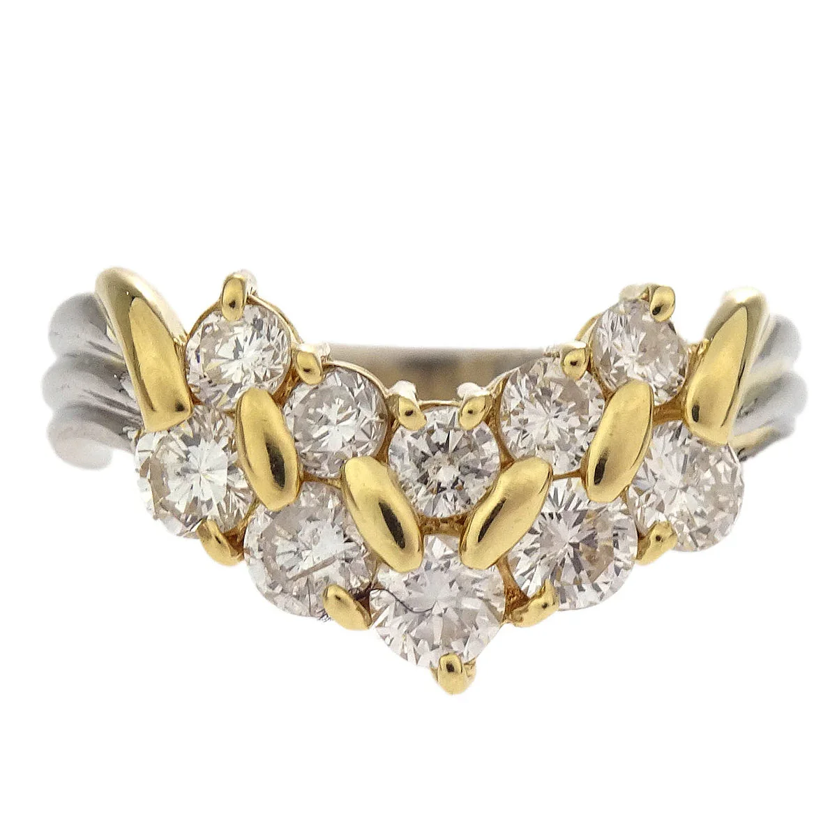 Ring Pt850 K18 Diamond Silver #49