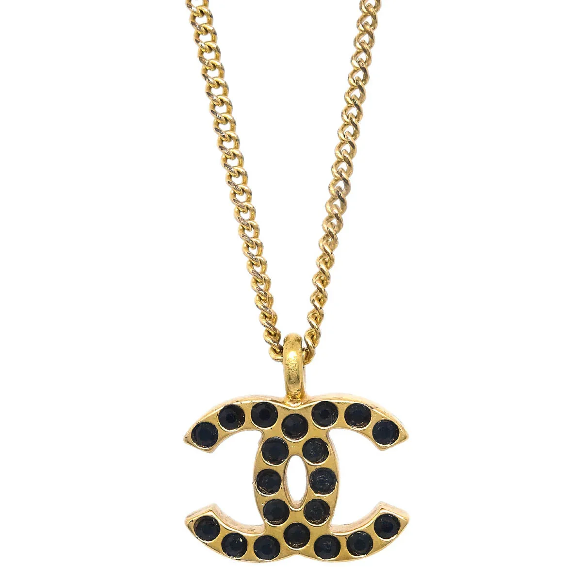 Chanel CC Chain Pendant Necklace Rhinestone Gold 01A