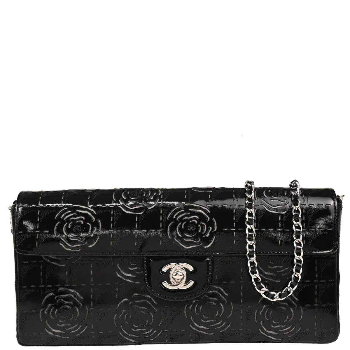 Chanel 2001-2003 Patent Leather Camellia Cutout East West Bag - Image 2