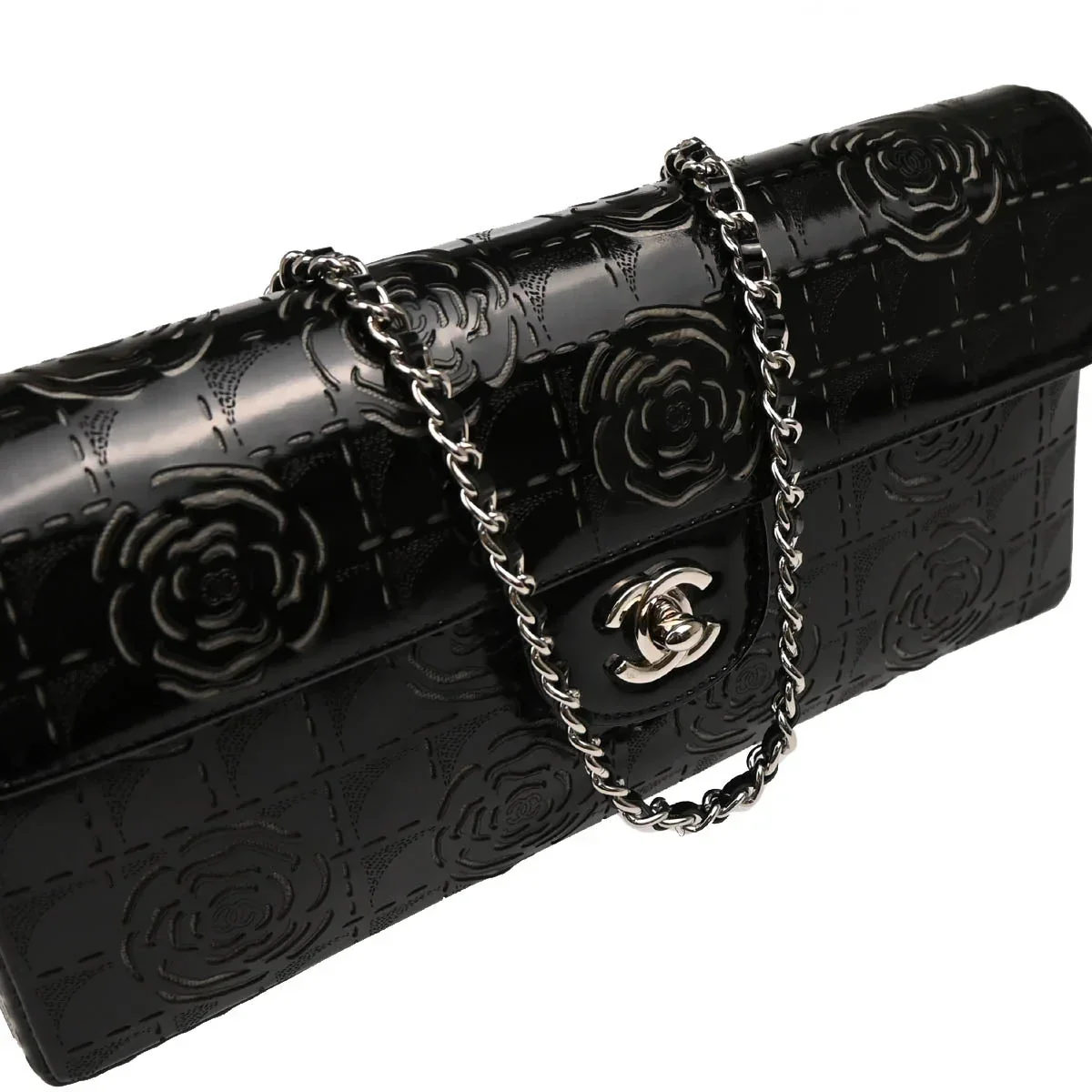 Chanel 2001-2003 Patent Leather Camellia Cutout East West Bag - Image 4