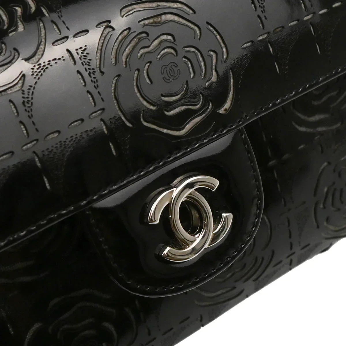 Chanel 2001-2003 Patent Leather Camellia Cutout East West Bag - Image 7