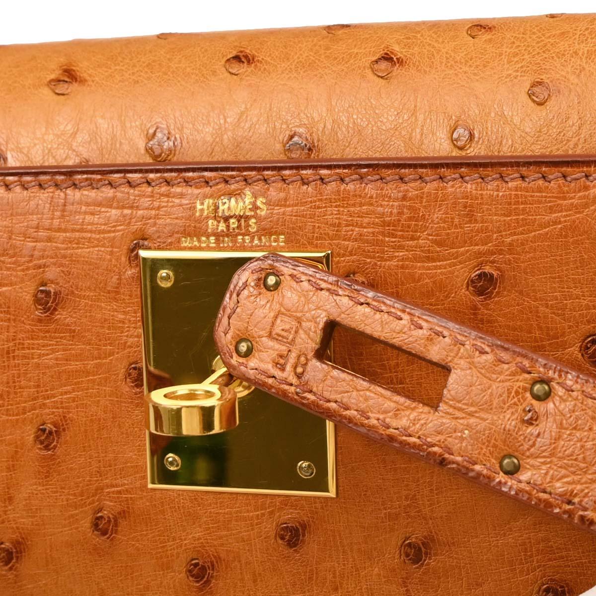 Hermes * Cognac Ostrich Kelly 28 Sellier 2way Shoulder Handbag - Image 10