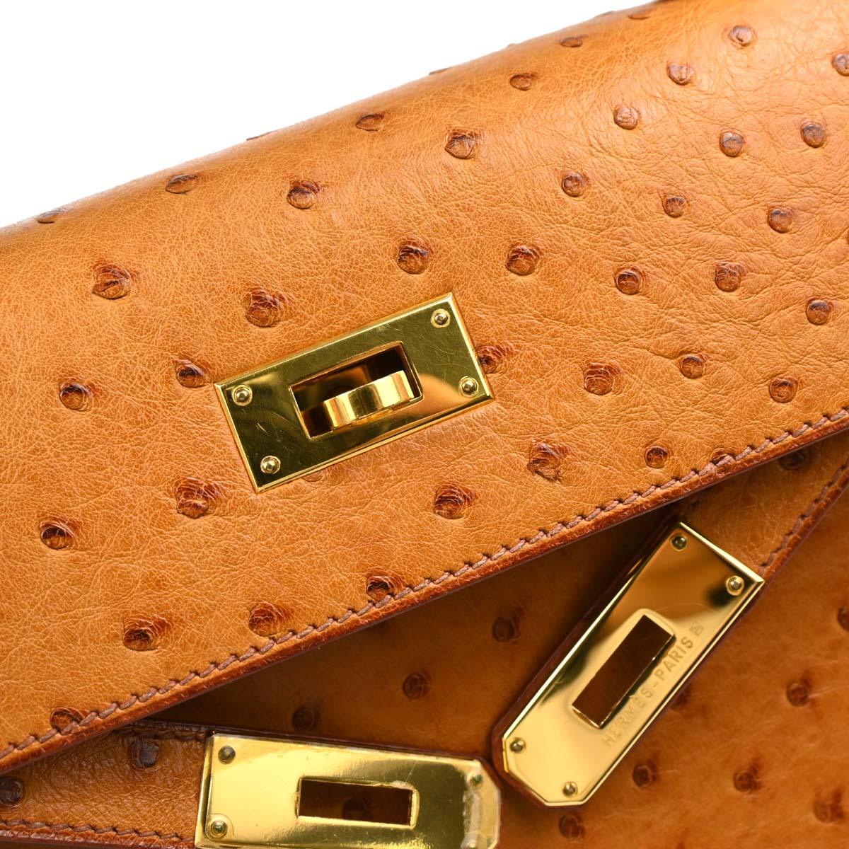 Hermes * Cognac Ostrich Kelly 28 Sellier 2way Shoulder Handbag - Image 8