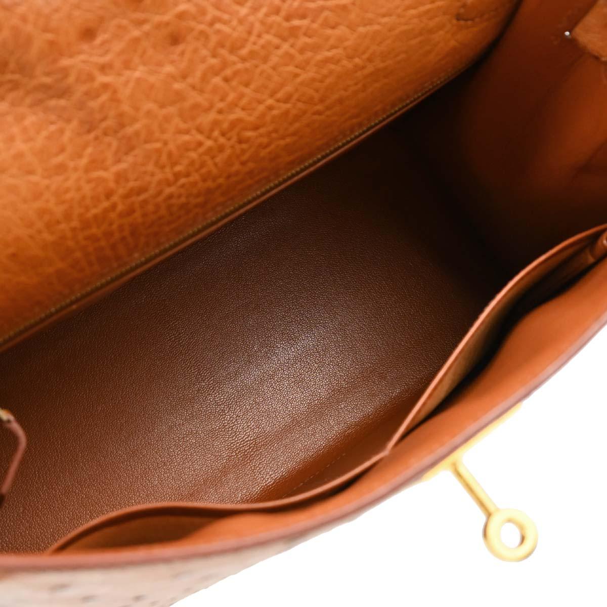 Hermes * Cognac Ostrich Kelly 28 Sellier 2way Shoulder Handbag - Image 9