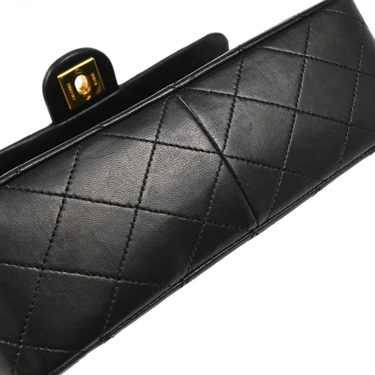 Chanel 1989-1991 Black Lambskin Classic Square Flap Shoulder Bag - Image 4