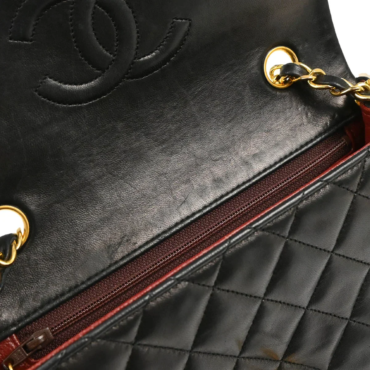 Chanel 1989-1991 Black Lambskin Classic Square Flap Shoulder Bag - Image 7