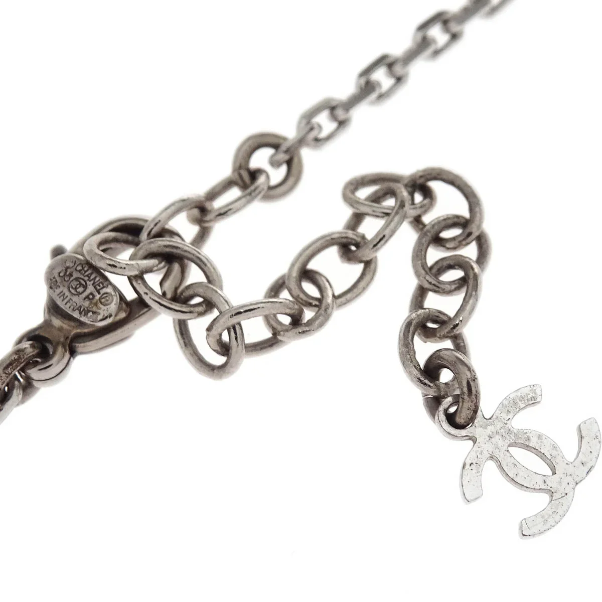 Chanel CC Chain Necklace Silver Black Rhinestone 05P - Image 4
